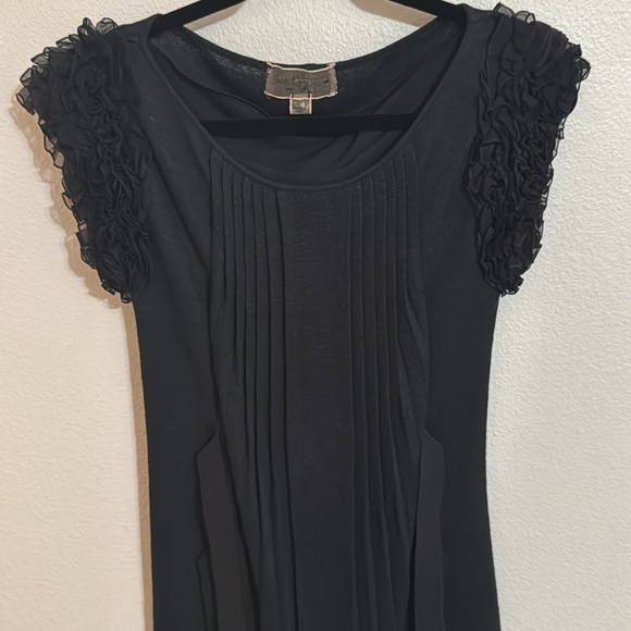 Giambattista Valli Black Midi Dress‎ Silk Linen Size XS Ruffled Sleeves Pleated - Picture 7 of 12